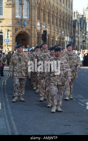 Line of Marching Soldiers The Rifles an elite rifle regiment Parade in Salisbury Wiltshire England Stock Photo