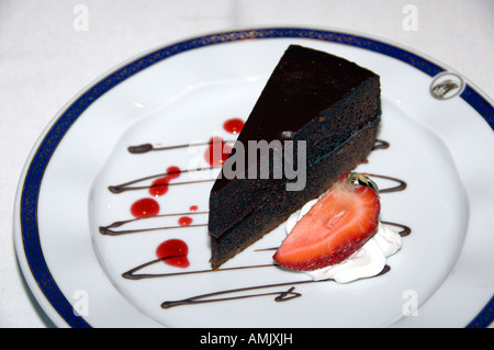 Sacher Torte chocolate cake dessert on the Holland America cruise ship Ryndam Stock Photo