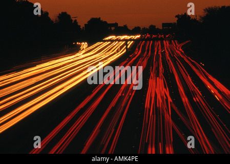 Streaking Lights on Los Angeles Highway, California USA Stock Photo