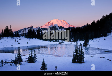 This is a shot of Mount Rainier from Tipsoo Lake on the top of Chinook Pass. Stock Photo