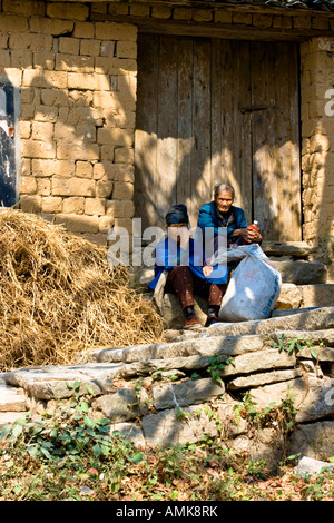 Two Old Chinese Women in the Rural Countryside town of Bai Sha near Yangshuo China Stock Photo