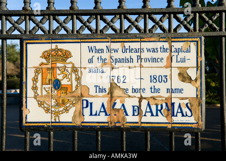 Plaque on Railings, Jackson Square, French Quarter, New Orleans, Lousiana, USA Stock Photo