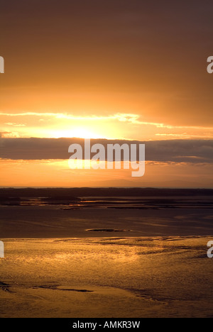 View of sunrise over Strangford Lough estuary from Scrabo Tower, Newtownards, Co Down Northern Ireland Stock Photo