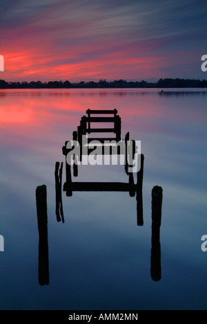Remains of old jetty on Lough Neagh at Oxford Island Nature reserve, Co Armagh, Northern Ireland UK Stock Photo