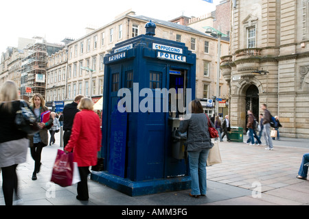 Glasgow Scotland Europe coffee shop in an old police phone box Buchanan street Stock Photo