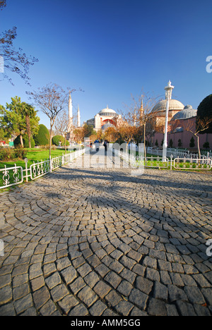 ISTANBUL, TURKEY. An early-morning view from Sultanahmet Meydani to the museum of Aya Sofia. 2007. Stock Photo