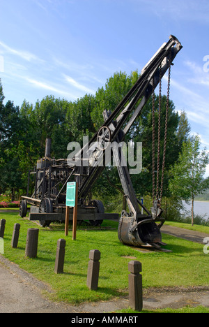 Antique Steam Shovel manufactured at Vulcan Iron Works Toledo Ohio located in park in Quesnel British Columbia BC Canada Stock Photo