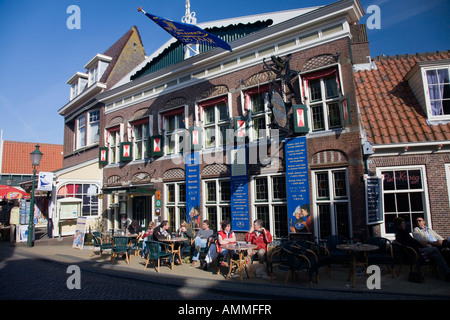 Outdoor Café in Europe Vollendam Dutch Holland Netherlands noord noordsea Benelux quaint fishing village fishing Stock Photo