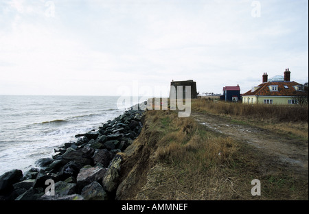 Coastal erosion at East Lane Bawdsey, Suffolk, UK. Stock Photo