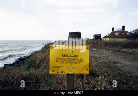 Path closed due to coastal erosion at Bawdsey near Woodbridge, Suffolk, UK. Stock Photo