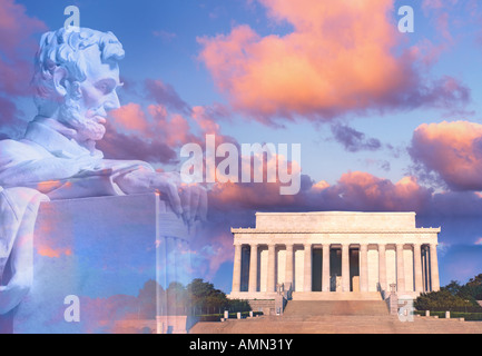 Composite image of Lincoln Memorial and statue of Abraham Lincoln Stock Photo