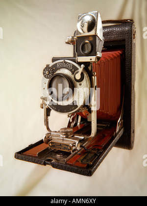 Kodak Brownie folding camera with red bellows Kolios shutter Stock Photo