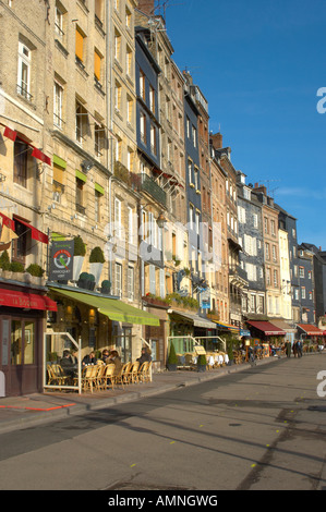 Honfleur Normandy France. Harbour side restauarants and shops Stock Photo