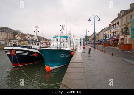 French Fishing trawlers in a Normandy Port. Port en Bessin Huppain Stock Photo