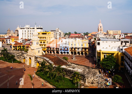 Plaza de los Coches and Puerta del Reloj, Cartagena, Colombia Stock Photo