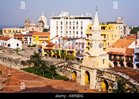 Plaza de los Coches and Puerta de Reloj, Cartagena, Colombia Stock Photo