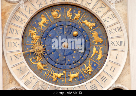 Close up of the astronomical clock face of St Mark's Clock- Venice Italy Stock Photo