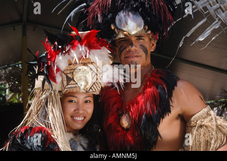 Portrait of Man and Woman, La'ie, Hawaii Stock Photo