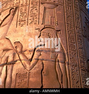 Section of pillar with carvings, Temple of Sobek and Haroeris, Kom Ombo, Egypt Stock Photo
