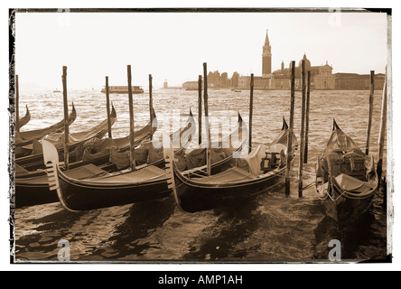 Gondolas in the early morning sun Venice Italy