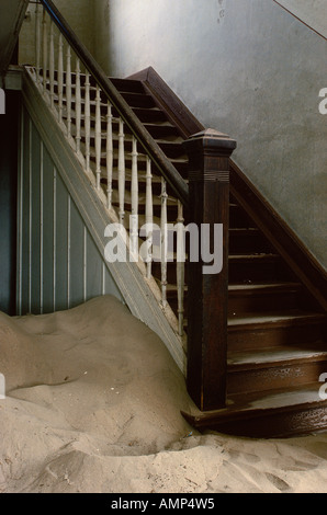 Staircase in Abandoned Building, Kolmanskop Ghost Town, Namibia Stock Photo