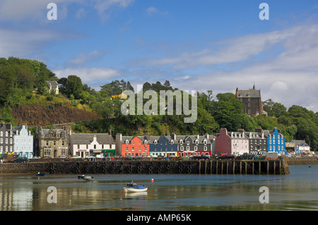 Multicoloured houses and small boats in the harbour at Tobermory Balamory Mull Inner Hebrides Scotland United Kingdom gb eu euro Stock Photo