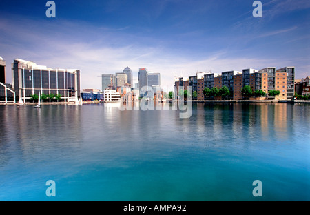 Millwall dock near Canary Wharf on the Isle of Dogs in east London. It is reclaimed marshland. Stock Photo