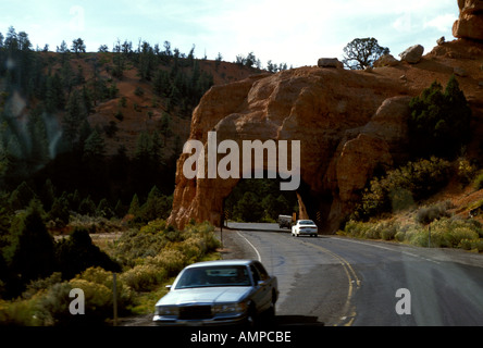 UT Utah Arch or Tunnel seen on highway road from Zion National Park to Bryce Canyon National Park Stock Photo