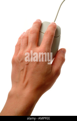 Hand on computer mouse Stock Photo