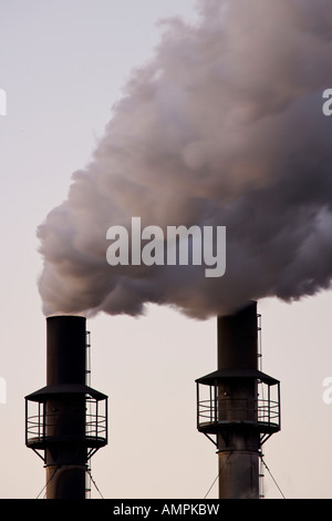Industrial Pollution in the city of Sault Ste Marie, between Lake Superior and Lake Huron, Great Lakes, Ontario, Canada. Stock Photo