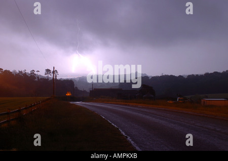 Lightning strikes over the Exe estuary in Devon 12th June 2006 Stock Photo