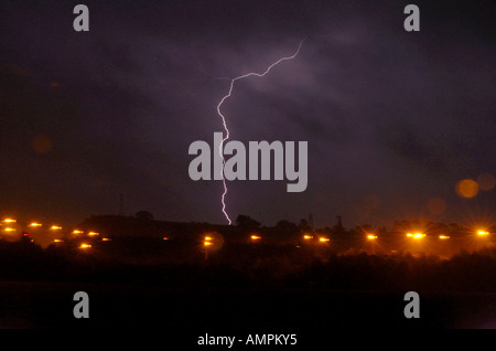 Lightning strikes over the Exe estuary in Devon 12th June 2006 Stock Photo