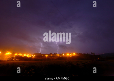 Lightning strikes over the Exe estuary in Devon 12th June 2006 Stock Photo