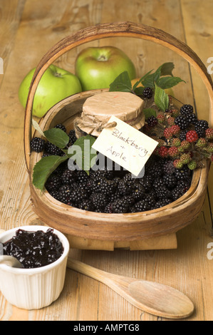 Country Jam making scene with blackberry and Apples Stock Photo
