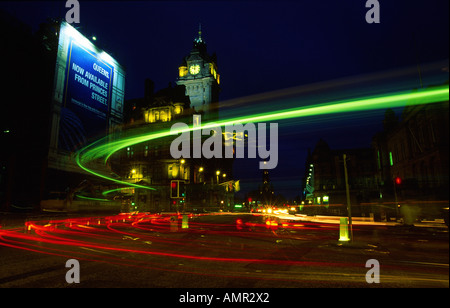 Light Trails on Princes Street, Edinburgh, Scotland Stock Photo