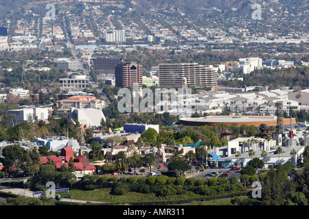 Aerial View Universal Studios foreground Warner Brothers Studio behind Universal Studio City Burbank California Stock Photo