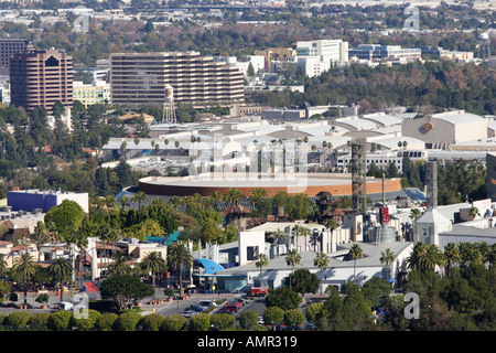 Aerial View Universal Studios foreground Warner Brothers Studio behind Universal Studio  City Burbank California USA Stock Photo