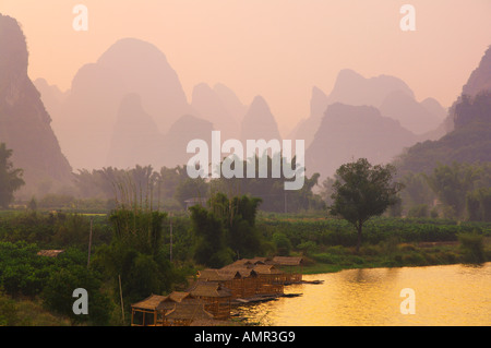 Boats on Yulong River, Yangshuo, Guangxi Province, China Stock Photo