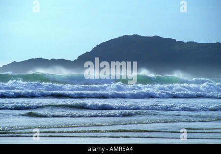 Storm surf waves breaking on beach Stock Photo