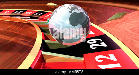 Earth Rotation Table Ball Earth As A Ball On A Roulette Wheel Stock Photo - Alamy