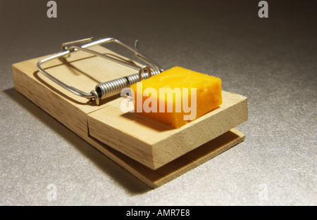 Mouse trap with cheese Stock Photo