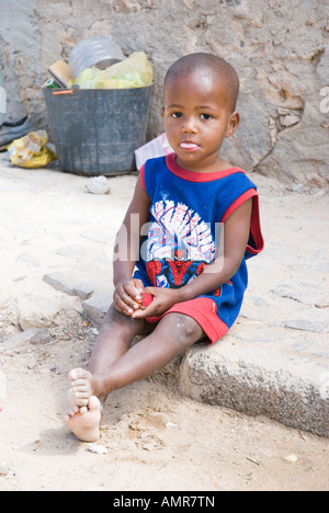 Colour portrait of a young boy living in a poor area in the Cape Verde islands. Stock Photo