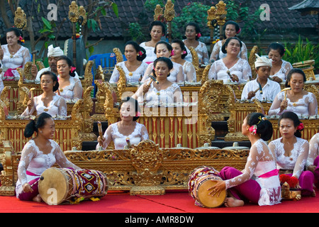 Women Gamelan Orchestra Puri Taman Saraswati or Water Palace Ubud Bali Indonesia Stock Photo