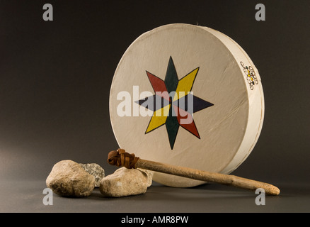 Native american drum and beater Stock Photo