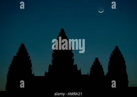 Sliver moon Angkor Wat Cambodia Stock Photo