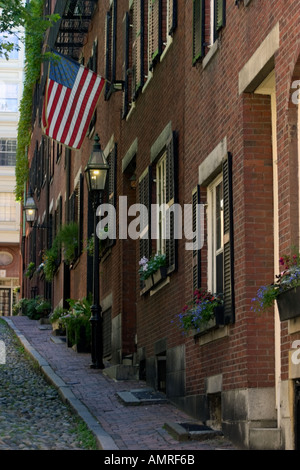 Historic cobblestone street in beacon hill section of Boston Massachusetts USA Stock Photo