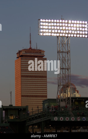 Prudential center in boston seen from Fenway park at Red Sox game