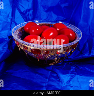 Red Painted Eggs For Greek Easter representing the blood of christ and rebirth Stock Photo