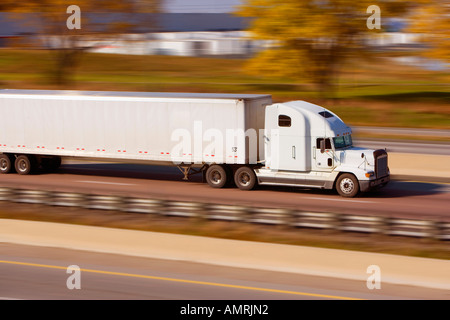 Transport Truck on Highway Stock Photo