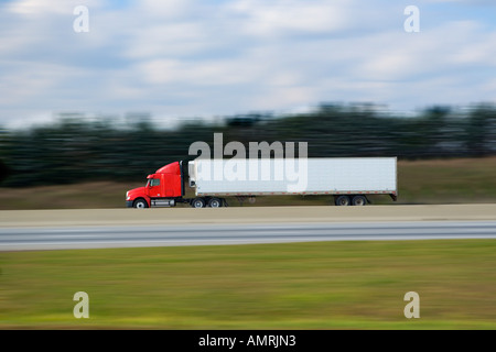 Transport Truck on Highway Stock Photo